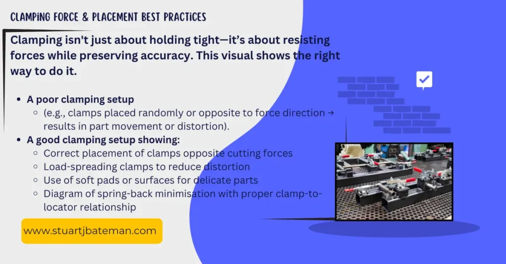 Clamping force placement best practices for jigs and fixtures