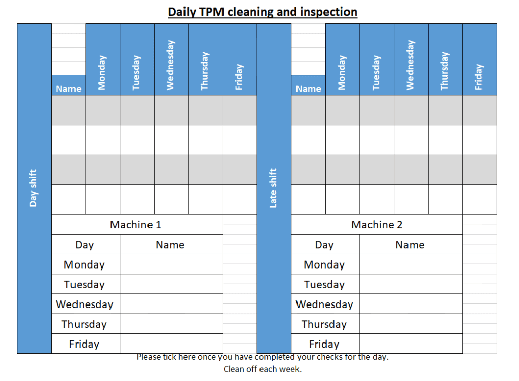 Total Preventative Maintenance TPM Schedule