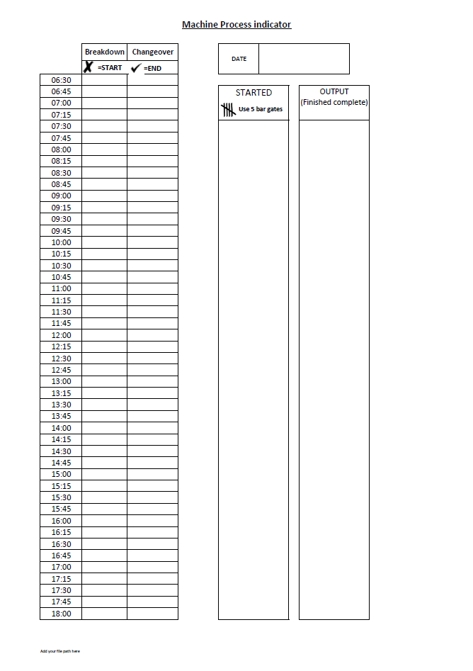 Tick sheet 1 use to capture data on the shop floor